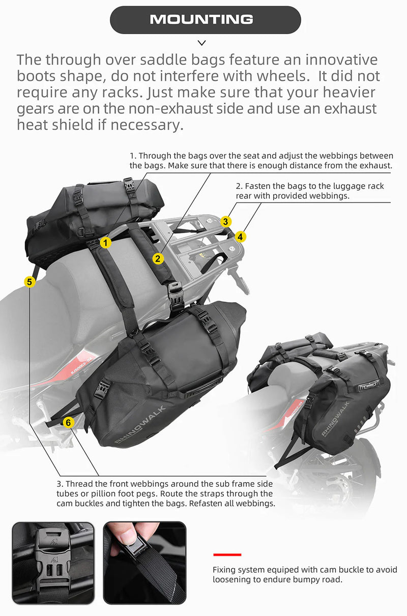 Laad de afbeelding in de galerijviewer, Rhinowalk Motorrad Satteltasche 28L (14L*2) Wasserdicht Motor Seitentasche Gepäcktasche Hecktasche Hinterradtasche
