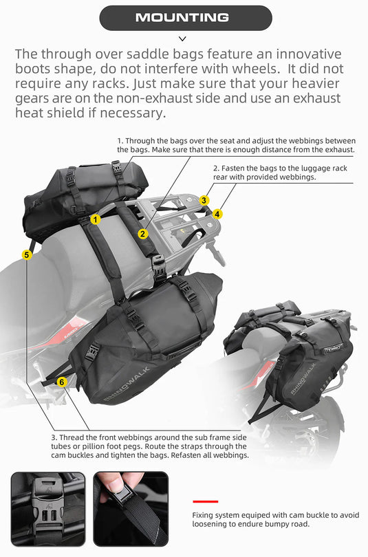 Rhinowalk Motorrad Satteltasche 28L (14L*2) Wasserdicht Motor Seitentasche Gepäcktasche Hecktasche Hinterradtasche